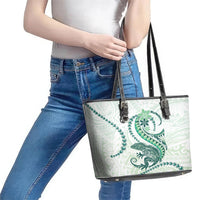 Green Maori Tuatara Leather Tote Bag Luxury Pastel Pattern LT01 - Polynesian Pride