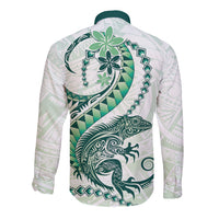 Green Maori Tuatara Long Sleeve Button Shirt Luxury Pastel Pattern