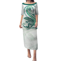 Green Maori Tuatara Puletasi Luxury Pastel Pattern LT01 Long Dress Green - Polynesian Pride