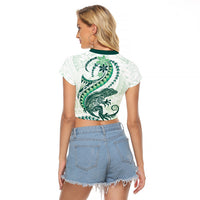 Green Maori Tuatara Raglan Cropped T Shirt Luxury Pastel Pattern