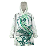 Green Maori Tuatara Wearable Blanket Hoodie Luxury Pastel Pattern LT01 One Size Green - Polynesian Pride