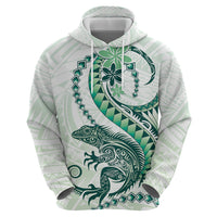 Green Maori Tuatara Zip Hoodie Luxury Pastel Pattern