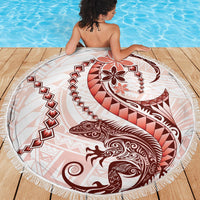 Red Maori Tuatara Beach Blanket Luxury Pastel Pattern LT01 - Polynesian Pride
