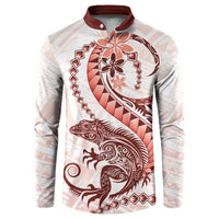 Red Maori Tuatara Button Sweatshirt Luxury Pastel Pattern LT01 Red - Polynesian Pride