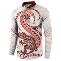 Red Maori Tuatara Button Sweatshirt Luxury Pastel Pattern LT01 - Polynesian Pride