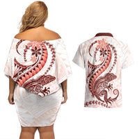 Red Maori Tuatara Couples Matching Off Shoulder Short Dress and Hawaiian Shirt Luxury Pastel Pattern