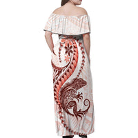 Red Maori Tuatara Family Matching Off Shoulder Maxi Dress and Hawaiian Shirt Luxury Pastel Pattern LT01 - Polynesian Pride