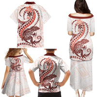 Red Maori Tuatara Family Matching Puletasi and Hawaiian Shirt Luxury Pastel Pattern LT01 - Polynesian Pride