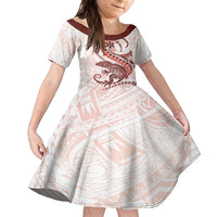 Red Maori Tuatara Family Matching Tank Maxi Dress and Hawaiian Shirt Luxury Pastel Pattern LT01 Daughter's Dress Red - Polynesian Pride