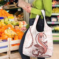 Red Maori Tuatara Grocery Bag Luxury Pastel Pattern LT01 - Polynesian Pride