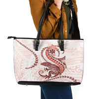 Red Maori Tuatara Leather Tote Bag Luxury Pastel Pattern LT01 - Polynesian Pride