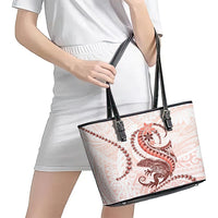 Red Maori Tuatara Leather Tote Bag Luxury Pastel Pattern LT01 - Polynesian Pride
