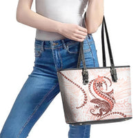 Red Maori Tuatara Leather Tote Bag Luxury Pastel Pattern LT01 - Polynesian Pride