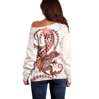 Red Maori Tuatara Off Shoulder Sweater Luxury Pastel Pattern