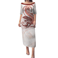Red Maori Tuatara Puletasi Luxury Pastel Pattern LT01 Long Dress Red - Polynesian Pride