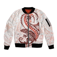 Red Maori Tuatara Sleeve Zip Bomber Jacket Luxury Pastel Pattern LT01 Unisex Red - Polynesian Pride