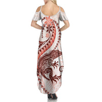 Red Maori Tuatara Summer Maxi Dress Luxury Pastel Pattern LT01 - Polynesian Pride