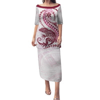 Pink Maori Tuatara Family Matching Puletasi and Hawaiian Shirt Luxury Pastel Pattern LT01 Mom's Dress Pink - Polynesian Pride