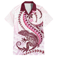 Pink Maori Tuatara Family Matching Summer Maxi Dress and Hawaiian Shirt Luxury Pastel Pattern LT01 Dad's Shirt - Short Sleeve Pink - Polynesian Pride