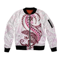 Pink Maori Tuatara Sleeve Zip Bomber Jacket Luxury Pastel Pattern LT01 Unisex Pink - Polynesian Pride