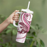 Pink Maori Tuatara Tumbler With Handle Luxury Pastel Pattern LT01 - Polynesian Pride