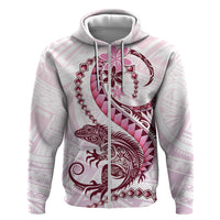 Pink Maori Tuatara Zip Hoodie Luxury Pastel Pattern