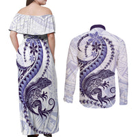 Purple Maori Tuatara Couples Matching Off Shoulder Maxi Dress and Long Sleeve Button Shirt Luxury Pastel Pattern LT01 - Polynesian Pride