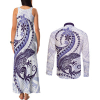Purple Maori Tuatara Couples Matching Tank Maxi Dress and Long Sleeve Button Shirt Luxury Pastel Pattern LT01 - Polynesian Pride