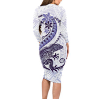 Purple Maori Tuatara Long Sleeve Bodycon Dress Luxury Pastel Pattern