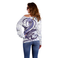 Purple Maori Tuatara Off Shoulder Sweater Luxury Pastel Pattern