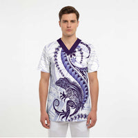 Purple Maori Tuatara Scrub Top Luxury Pastel Pattern - Polynesian Pride