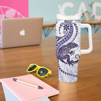 Purple Maori Tuatara Tumbler With Handle Luxury Pastel Pattern LT01 - Polynesian Pride