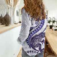 Purple Maori Tuatara Women Casual Shirt Luxury Pastel Pattern