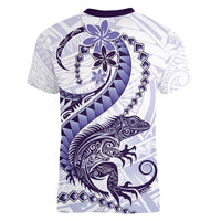 Purple Maori Tuatara Women V-Neck T-Shirt Luxury Pastel Pattern