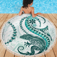 Teal Maori Tuatara Beach Blanket Luxury Pastel Pattern LT01 - Polynesian Pride