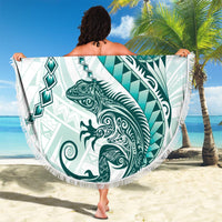 Teal Maori Tuatara Beach Blanket Luxury Pastel Pattern LT01 - Polynesian Pride