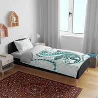 Teal Maori Tuatara Bedding Set Luxury Pastel Pattern