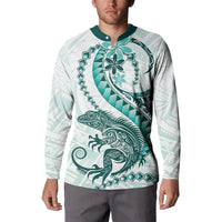 Teal Maori Tuatara Button Sweatshirt Luxury Pastel Pattern LT01 - Polynesian Pride