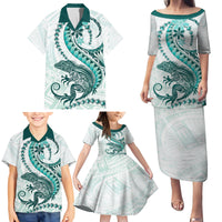 Teal Maori Tuatara Family Matching Puletasi and Hawaiian Shirt Luxury Pastel Pattern LT01 - Polynesian Pride