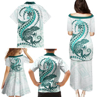 Teal Maori Tuatara Family Matching Puletasi and Hawaiian Shirt Luxury Pastel Pattern LT01 - Polynesian Pride