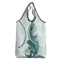 Teal Maori Tuatara Grocery Bag Luxury Pastel Pattern LT01 - Polynesian Pride