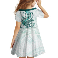 Teal Maori Tuatara Kid Short Sleeve Dress Luxury Pastel Pattern