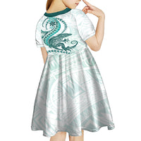Teal Maori Tuatara Kid Short Sleeve Dress Luxury Pastel Pattern