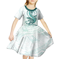 Teal Maori Tuatara Kid Short Sleeve Dress Luxury Pastel Pattern