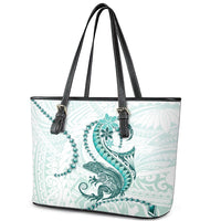 Teal Maori Tuatara Leather Tote Bag Luxury Pastel Pattern LT01 - Polynesian Pride