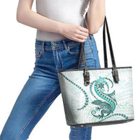 Teal Maori Tuatara Leather Tote Bag Luxury Pastel Pattern LT01 - Polynesian Pride
