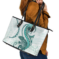 Teal Maori Tuatara Leather Tote Bag Luxury Pastel Pattern LT01 - Polynesian Pride