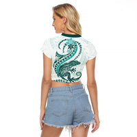 Teal Maori Tuatara Raglan Cropped T Shirt Luxury Pastel Pattern