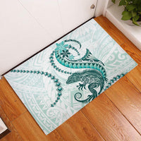 Teal Maori Tuatara Rubber Doormat Luxury Pastel Pattern LT01 Teal - Polynesian Pride