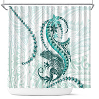 Teal Maori Tuatara Shower Curtain Luxury Pastel Pattern